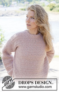 Line Dancing Sweater / DROPS 264-7 - Jersey a ganchillo en DROPS Air. La labor está realizada en redondo, de abajo arriba con patrón en relieve. Tallas XS - XXXL.
