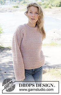 Line Dancing Sweater / DROPS 264-7 - Jersey a ganchillo en DROPS Air. La labor está realizada en redondo, de abajo arriba con patrón en relieve. Tallas XS - XXXL.