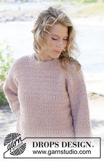 Line Dancing Sweater / DROPS 264-7 - Jersey a ganchillo en DROPS Air. La labor está realizada en redondo, de abajo arriba con patrón en relieve. Tallas XS - XXXL.
