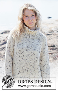 Winter Sprinkles Sweater / DROPS 264-8 - Maglione lavorato ai ferri in DROPS Snow. Lavorato dall’alto in basso a maglia rasata con raglan, spacchi laterali e collo alto. Taglie: XS - XXXL.