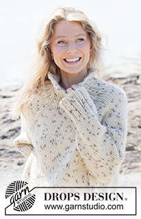 Winter Sprinkles Sweater / DROPS 264-8 - Maglione lavorato ai ferri in DROPS Snow. Lavorato dall’alto in basso a maglia rasata con raglan, spacchi laterali e collo alto. Taglie: XS - XXXL.