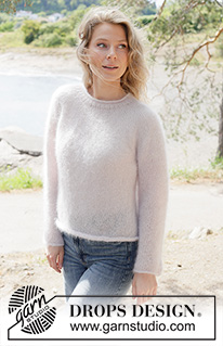 Marshmallow Muse Sweater / DROPS 264-9 - Maglione lavorato ai ferri in 3 capi di DROPS Kid-Silk. Lavorato dall’alto in basso a maglia rasata con sprone rotondo e chiusura arrotondata. Taglie: XS - XXXL.