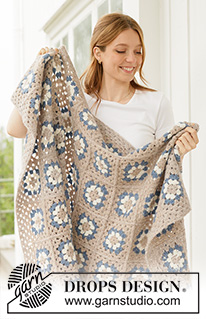 Country Cottage Blanket / DROPS 265-1 - DROPS Air lõngast heegeldatud vanaemaruutudega tekk