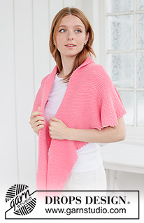 Evening Rose Shawl / DROPS 265-15 - Knitted shawl in DROPS Daisy. The piece is worked in garter stitch with short rows and picot-edge.