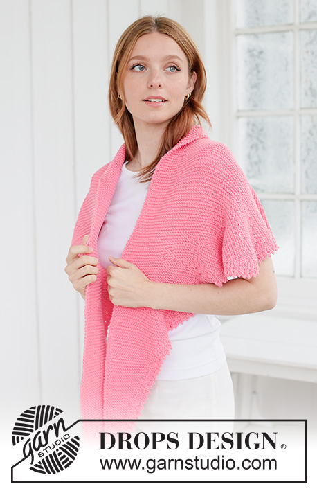 Evening Rose Shawl / DROPS 265-15 - Knitted shawl in DROPS Daisy. The piece is worked in garter stitch with short rows and picot-edge.