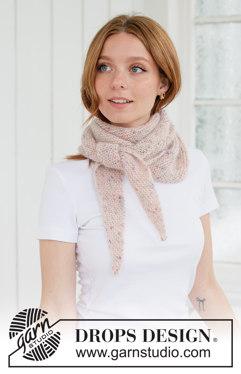 Candy Sprinkles Shawl / DROPS 265-16 - Knitted shawl in DROPS Baby Merino and DROPS Kid-Silk. The piece is worked diagonally in garter stitch.