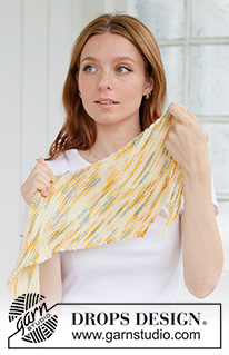 Spring Picnic Shawl / DROPS 265-17 - Knitted shawl DROPS Fiesta. The piece is worked diagonally in garter stitch.