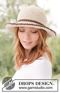 Rustic Rhythm Hat / DROPS 265-2 - Ylhäältä alas virkattu hattu 2-kertaisesta DROPS Safran-langasta. Työssä on kiinteitä silmukoita, pylväitä ja rapuvirkkausta.