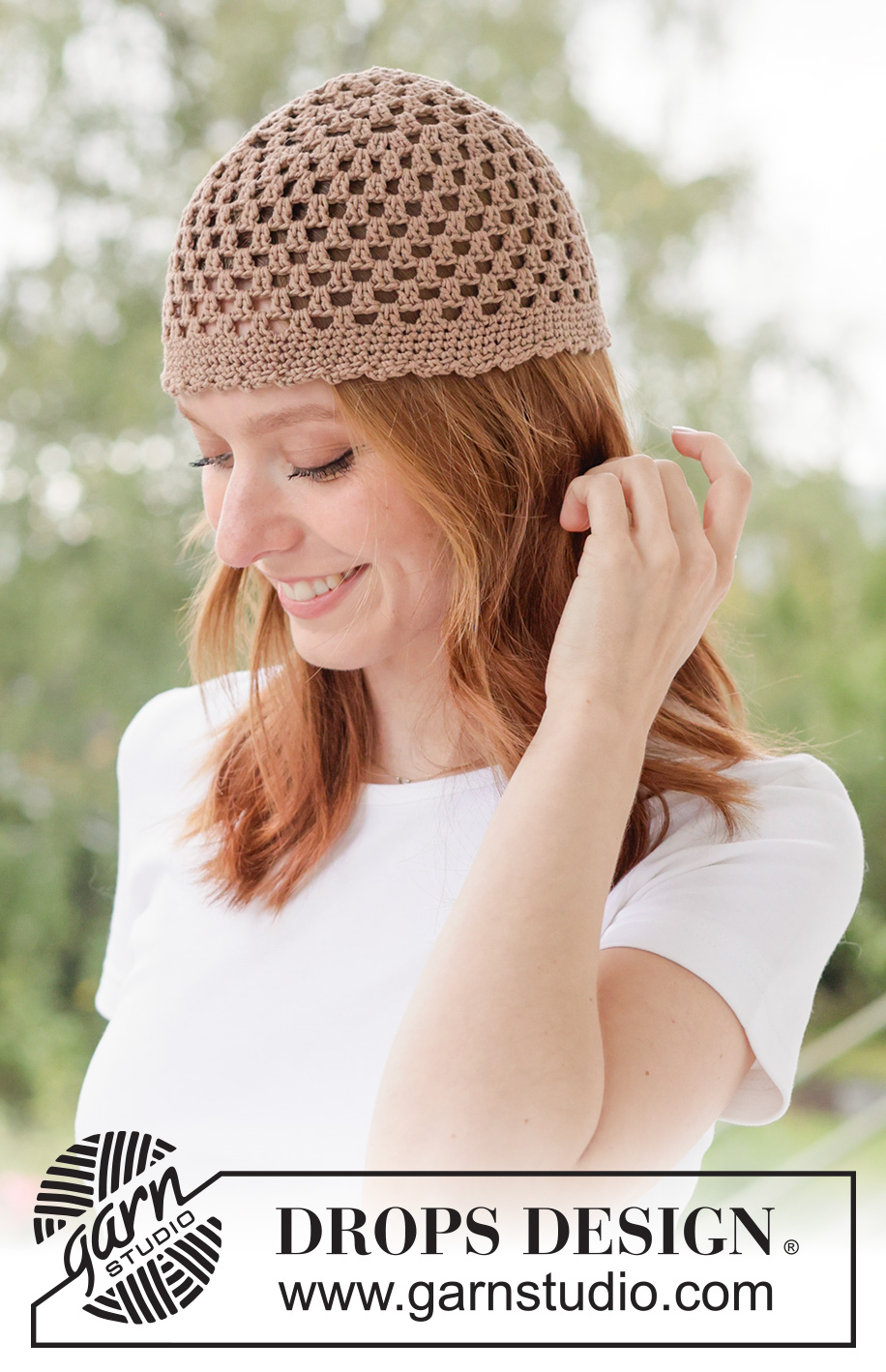 Earth Pulse Cap / DROPS 265-4 - Ylhäältä alas virkattu myssy / hattu DROPS Safran-langasta. Työssä on pitsikuvioita.
