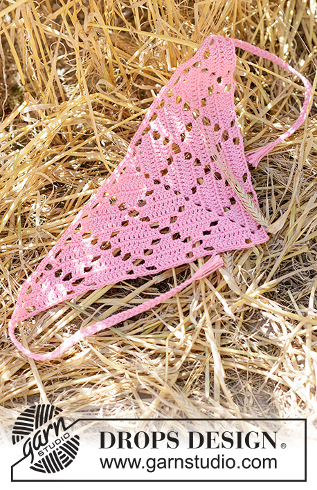 Soft Rose Bandana / DROPS 265-6 - Virkattu huivi / bandana-huivi DROPS Safran-langasta. Työ virkataan tasona ja työssä on pitsikuvioita.