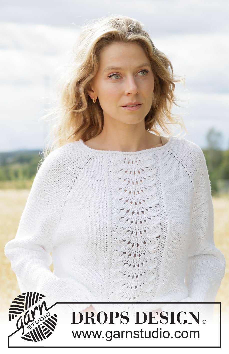 White Dreams Sweater / DROPS 266-11 - Ylhäältä alas neulottu pusero DROPS Paris-langasta. Työssä on raglanlinjat, aaltokuvioita ja sileää neuletta. Koot XS - XXXL.