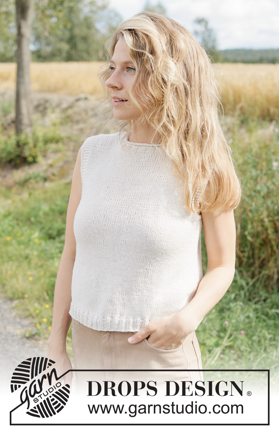 Countryside Walk Top / DROPS 266-13 - Strikket top i DROPS Belle. Arbejdet strikkes oppefra og ned med glatstrik og i-cord. Størrelse XS - XXXL.