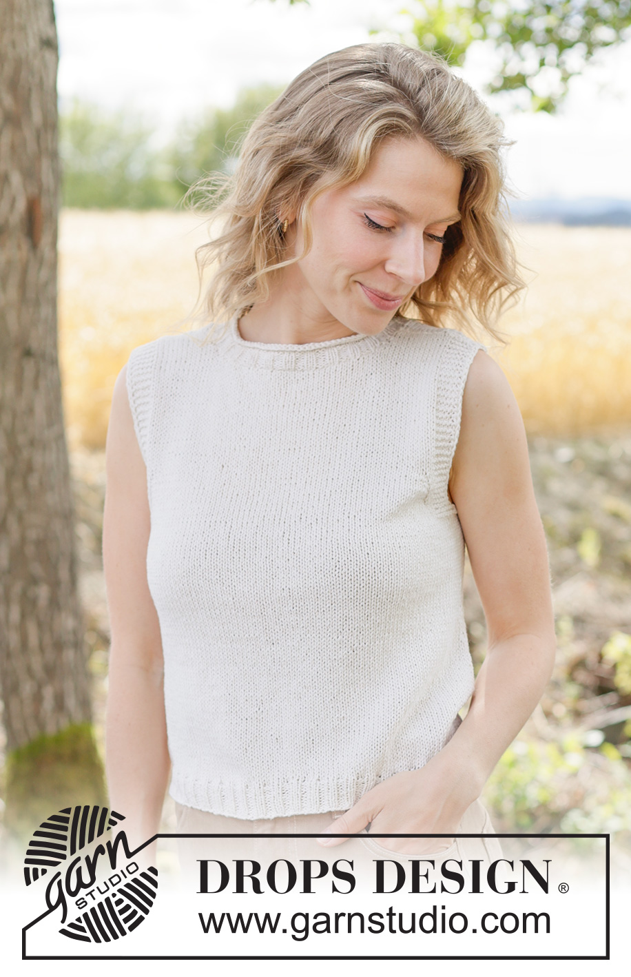 Countryside Walk Top / DROPS 266-13 - Strikket top i DROPS Belle. Arbejdet strikkes oppefra og ned med glatstrik og i-cord. Størrelse XS - XXXL.