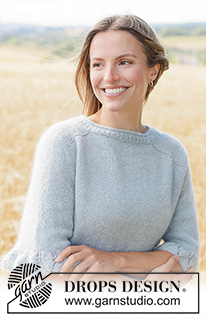 Mist Wave Sweater / DROPS 266-15 - Knitted jumper in DROPS Alpaca and DROPS Kid-Silk. The piece is worked top down in stocking stitch with saddle shoulders, lace pattern and short sleeves. Sizes XS - XXXL.