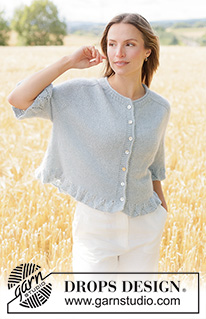 Mist Wave Cardigan / DROPS 266-16 - Knitted jacket in DROPS Alpaca and DROPS Kid-Silk. The piece is worked top down in stocking stitch with saddle shoulders, rolled neck-edge, lace pattern, I-cord and short sleeves. Sizes XS - XXXL.