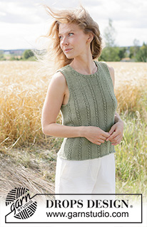 Mossy Trails Top / DROPS 266-18 - Gestricktes Top in DROPS Belle. Die Arbeit wird von oben nach unten mit Lochmuster und I-Cord gestrickt. Größe XS - XXXL.