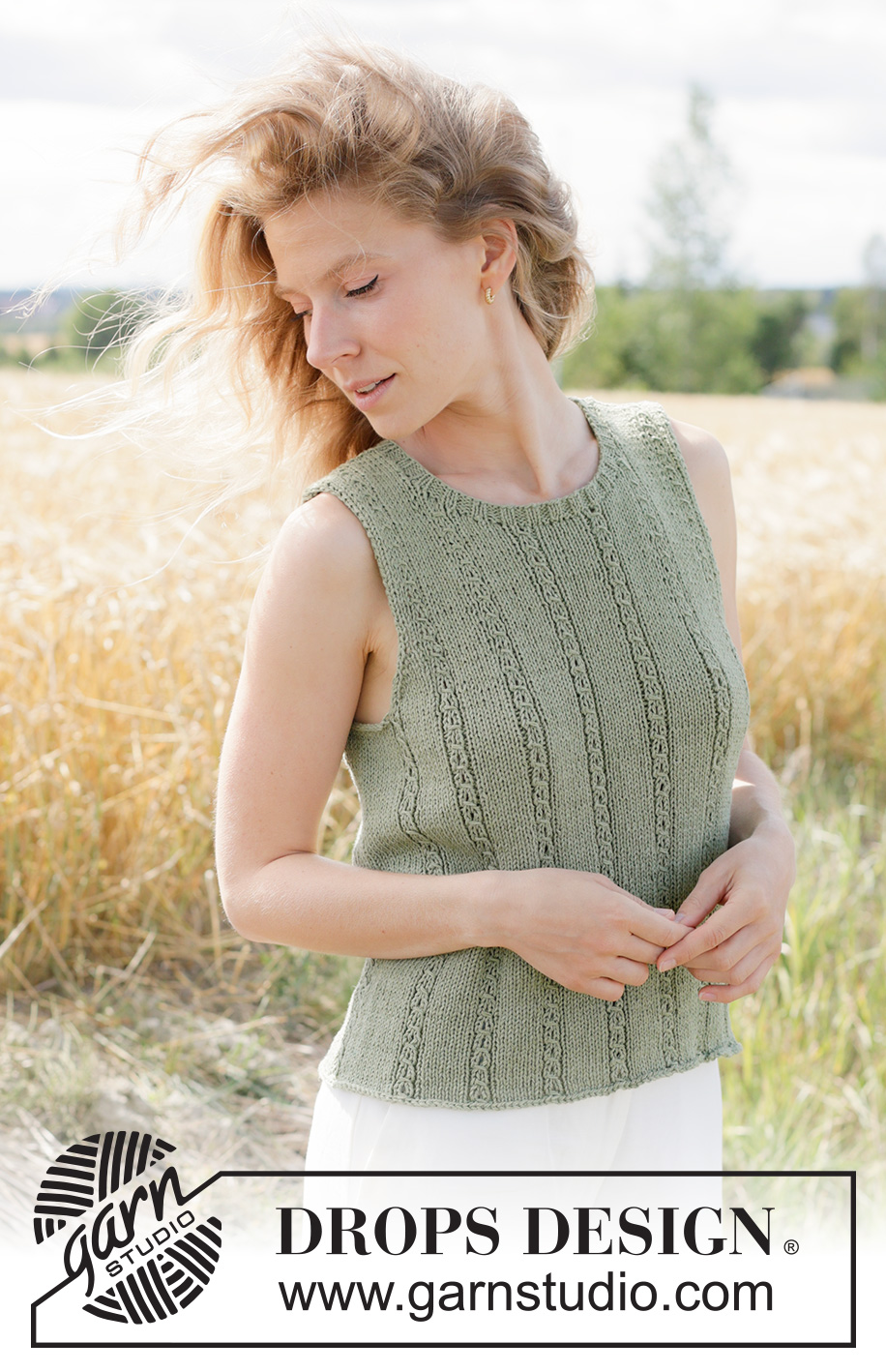 Mossy Trails Top / DROPS 266-18 - Gestricktes Top in DROPS Belle. Die Arbeit wird von oben nach unten mit Lochmuster und I-Cord gestrickt. Größe XS - XXXL.