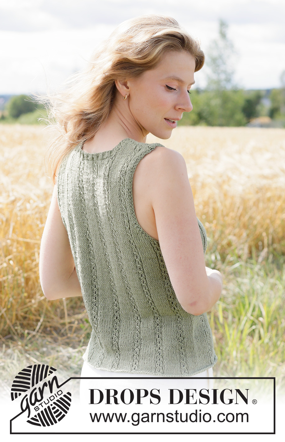 Mossy Trails Top / DROPS 266-18 - Gestricktes Top in DROPS Belle. Die Arbeit wird von oben nach unten mit Lochmuster und I-Cord gestrickt. Größe XS - XXXL.