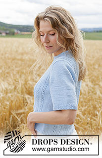 Ocean Dream Tee / DROPS 266-19 - Gestrickter Pullover in DROPS Cotton Light oder DROPS Muskat. Die Arbeit wird von oben nach unten mit europäischer Passe, Lochmuster und kurzen Ärmeln gestrickt. Größe XS - XXXL.