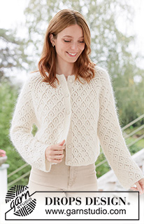 Lace Diamond Cardigan / DROPS 266-2 - Knitted jacket in DROPS Alpaca and DROPS Kid-Silk. The piece is worked top down with raglan, lace pattern and bands with I-cord. Sizes XS - XXXL.