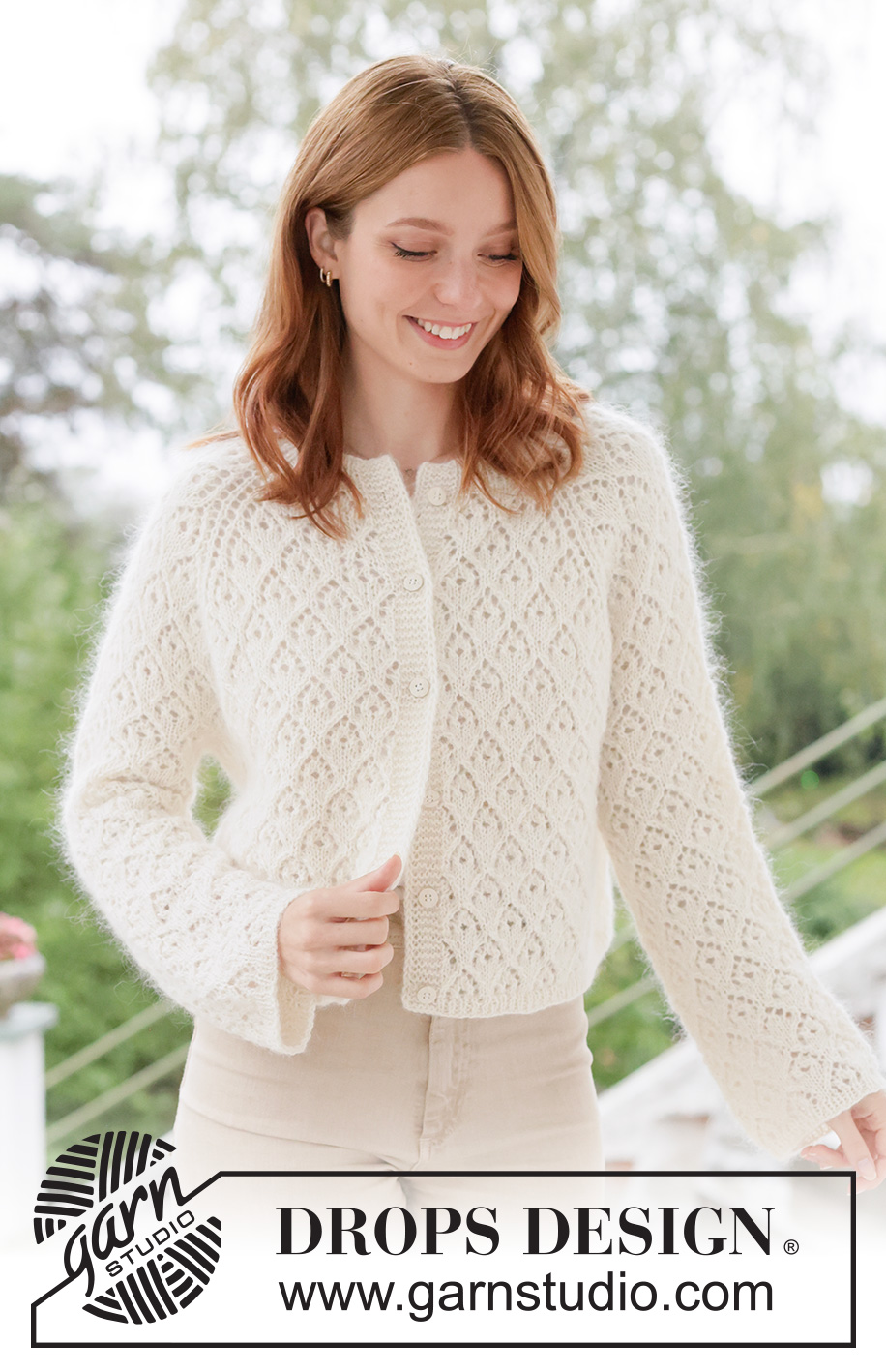 Lace Diamond Cardigan / DROPS 266-2 - Knitted jacket in DROPS Alpaca and DROPS Kid-Silk. The piece is worked top down with raglan, lace pattern and bands with I-cord. Sizes XS - XXXL.