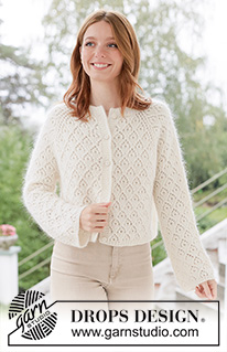 Lace Diamond Cardigan / DROPS 266-2 - Knitted jacket in DROPS Alpaca and DROPS Kid-Silk. The piece is worked top down with raglan, lace pattern and bands with I-cord. Sizes XS - XXXL.