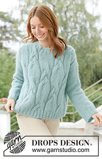 Knotted Vine Sweater / DROPS 266-23 - Knitted over-sized jumper in DROPS Melody. The piece is worked top down with diagonal/European shoulders, cables and rolled edges. Sizes XS - XXXL.