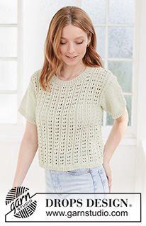 Sweet Lime Top / DROPS 266-26 - Pull tricoté avec manches courtes en DROPS Cotton Light. Se tricote de bas en haut avec point ajouré. Du XS au XXXL.