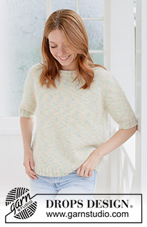 Pastel Bloom Sweater / DROPS 266-29 - Jersey a punto en DROPS Fiesta y DROPS Kid-Silk. La labor se trabaja de arriba abajo con punto jersey con canesú europeo, manga corta y cenefa del cuello enrollado. Tallas XS - XXXL.