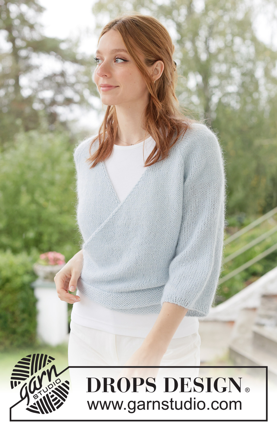 Icy Ballerina Wrap / DROPS 266-3 - Raglánový zavinovací svetr s dutinkou pletený shora dolů z přízí DROPS Flora and DROPS Kid-Silk nebo DROPS Alpaca and DROPS Kid-Silk. Velikosti: XS - XXXL.