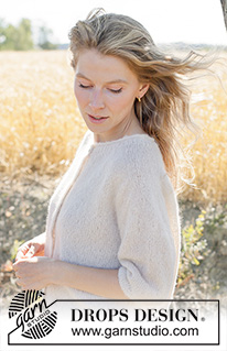 Quiet Field Cardigan / DROPS 266-31 - Propínací svetr se sedlovými náramenice, rolovacím lemem, dutinkou a krátkými rukávy pletený shora dolů lícovým žerzejem z příze DROPS Brushed Alpaca Silk. Velikosti: XS - XXXL.