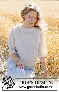 Quiet Field Sweater / DROPS 266-32 - Pulovr se sedlovými náramenice, rolovacím lemem a krátkými rukávy pletený shora dolů lícovým žerzejem z příze DROPS Brushed Alpaca Silk. Velikosti: XS - XXXL.