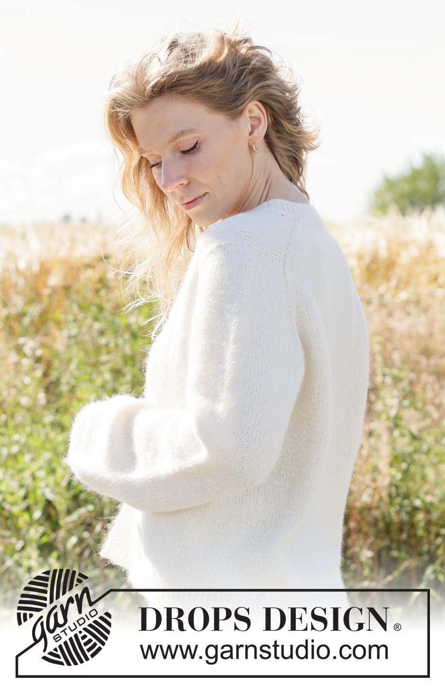 Ivory Leaf Cardigan / DROPS 266-5 - Knitted jacket in DROPS Air. The piece is worked top down in stocking stitch with European yoke, I-cord and lace pattern on the front pieces. Sizes XS - XXXL.