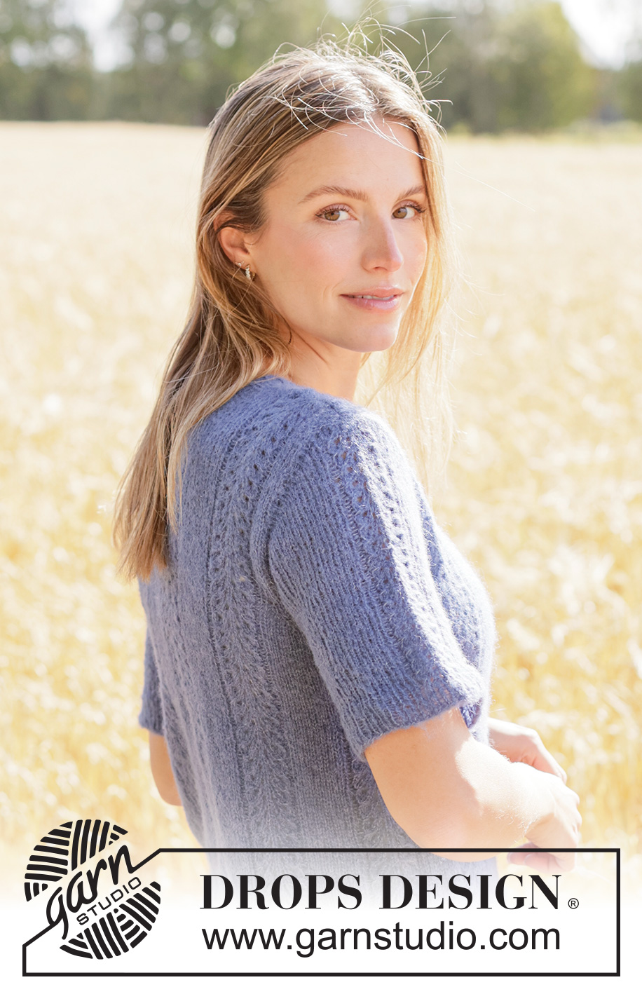Lilac Serenade Cardigan / DROPS 266-9 - Knitted jacket with short sleeves in DROPS Brushed Alpaca Silk. The piece is worked top down with knitted-up sleeves and lace pattern. Sizes XS - XXXL.