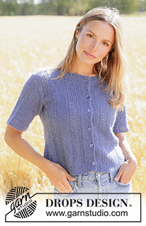 Lilac Serenade Cardigan / DROPS 266-9 - Knitted jacket with short sleeves in DROPS Brushed Alpaca Silk. The piece is worked top down with knitted-up sleeves and lace pattern. Sizes XS - XXXL.