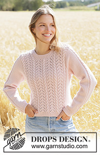 Forever Rose Sweater / DROPS 267-1 - Pulovr s krajkovým a copánkovým vzorem pletený zdola nahoru z příze DROPS Daisy nebo DROPS Lima. Velikost XS – XXXL.