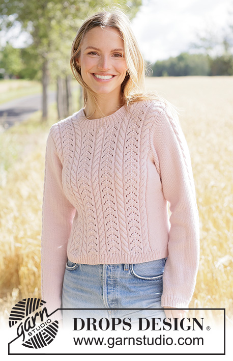 Forever Rose Sweater / DROPS 267-1 - Pulovr s krajkovým a copánkovým vzorem pletený zdola nahoru z příze DROPS Daisy nebo DROPS Lima. Velikost XS – XXXL.