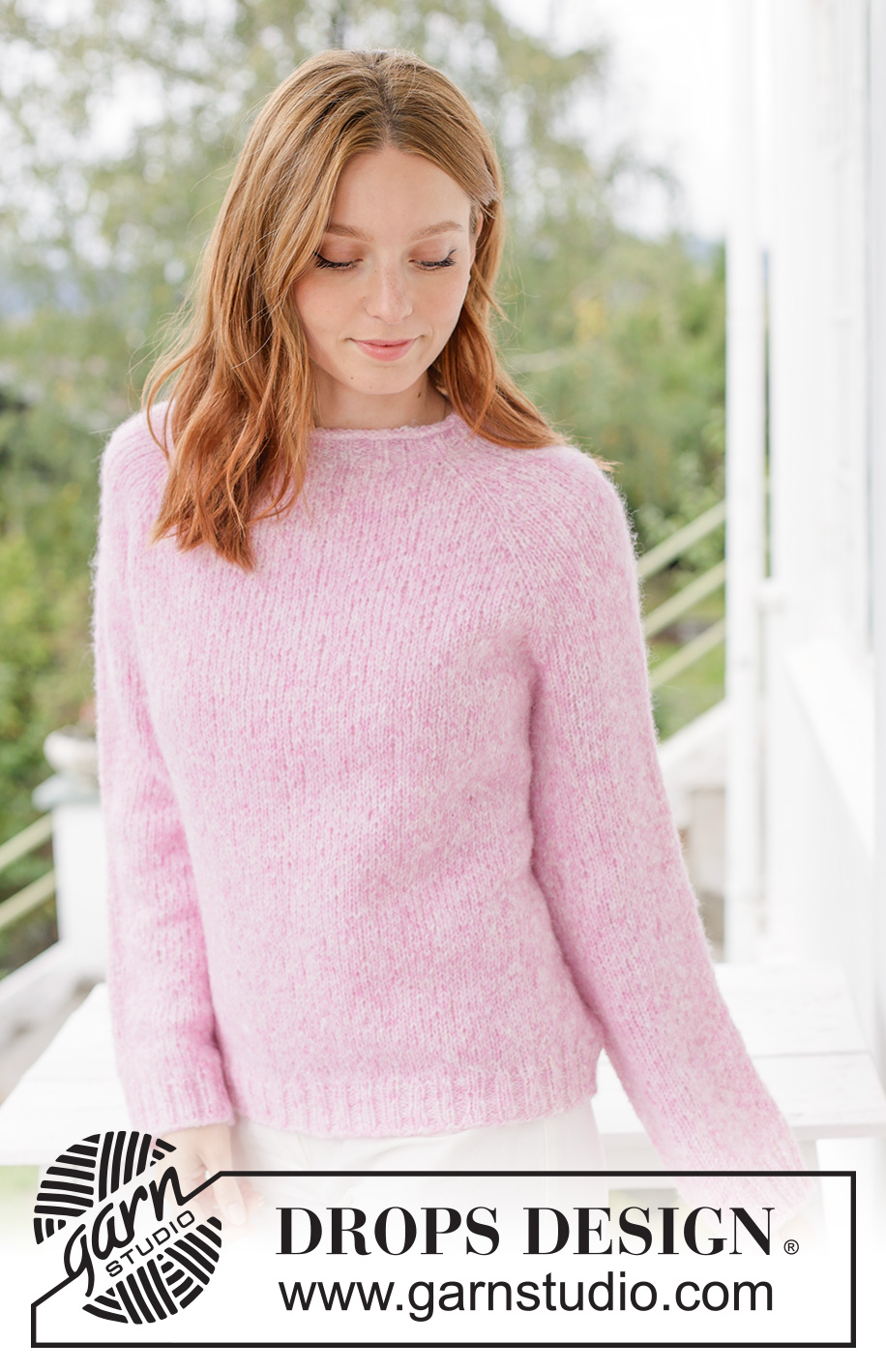 Rose Sugar Sweater / DROPS 267-12 - Knitted jumper in 1 strand DROPS Air, or 1 strand DROPS Alpaca and 1 strand DROPS Kid-Silk. The piece is worked top down in stocking stitch with raglan and rolled neck-edge. Sizes XS - XXXL.