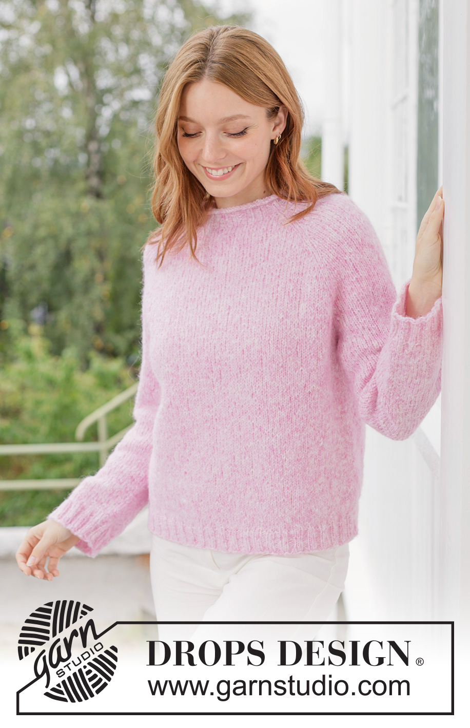 Rose Sugar Sweater / DROPS 267-12 - Knitted jumper in 1 strand DROPS Air, or 1 strand DROPS Alpaca and 1 strand DROPS Kid-Silk. The piece is worked top down in stocking stitch with raglan and rolled neck-edge. Sizes XS - XXXL.