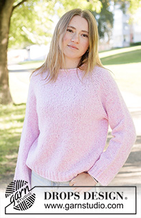 Rose Sugar Sweater / DROPS 267-12 - Knitted jumper in 1 strand DROPS Air, or 1 strand DROPS Alpaca and 1 strand DROPS Kid-Silk. The piece is worked top down in stocking stitch with raglan and rolled neck-edge. Sizes XS - XXXL.