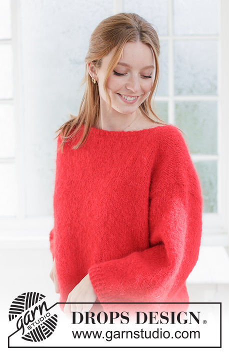 Crimson Treasure Sweater / DROPS 267-14 - Ylhäältä alas neulottu oversize-pusero DROPS Melody-langasta. Työssä on sileää neuletta, venepääntie ja viistotut olkapäät. Koot XS - XXXL.