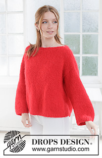 Crimson Treasure Sweater / DROPS 267-14 - Ylhäältä alas neulottu oversize-pusero DROPS Melody-langasta. Työssä on sileää neuletta, venepääntie ja viistotut olkapäät. Koot XS - XXXL.