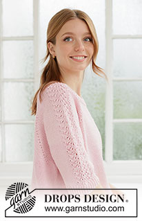 Elodie Lace Cardigan / DROPS 267-16 - Ylhäältä alas neulottu jakku DROPS Muskat- tai DROPS Belle-langasta. Työssä on ¾-pituiset hihat, sileää neuletta, raglanlinjat ja i-cord-reunus. Hihoissa on aaltokuvioita. Koot XS - XXXL.