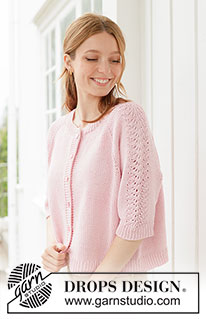 Elodie Lace Cardigan / DROPS 267-16 - Ylhäältä alas neulottu jakku DROPS Muskat- tai DROPS Belle-langasta. Työssä on ¾-pituiset hihat, sileää neuletta, raglanlinjat ja i-cord-reunus. Hihoissa on aaltokuvioita. Koot XS - XXXL.