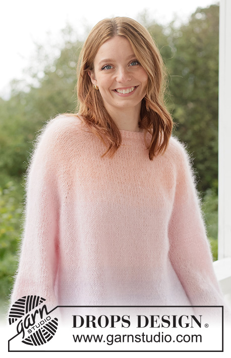 Sunset Sorbet Sweater / DROPS 267-17 - Knitted over-sized sweater in 3 strands DROPS Kid-Silk. The piece is worked top down in stockinette stitch with raglan and tone-on-tone stripes. Sizes XS - XXXL.