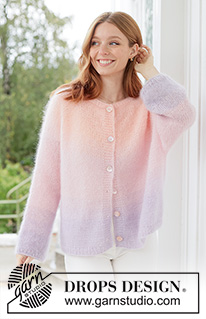 Sunset Sorbet Cardigan / DROPS 267-18 - Gilet oversize tricoté avec 3 fils DROPS Kid-Silk. Se tricote de haut en bas en jersey avec emmanchures raglan, rayures ton sur ton et I-cord. Du XS au XXXL.