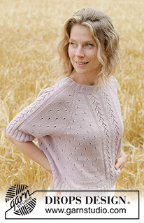 Rose Blossom Top / DROPS 267-19 - Knitted jumper in DROPS Muskat. Piece is knitted top down with raglan, lace pattern and short sleeves. Size XS – XXXL.