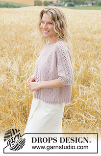 Rose Blossom Top / DROPS 267-19 - Knitted jumper in DROPS Muskat. Piece is knitted top down with raglan, lace pattern and short sleeves. Size XS – XXXL.