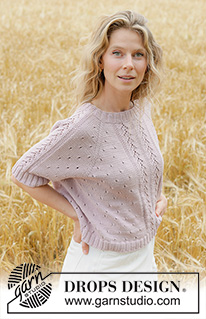Rose Blossom Top / DROPS 267-19 - Knitted jumper in DROPS Muskat. Piece is knitted top down with raglan, lace pattern and short sleeves. Size XS – XXXL.