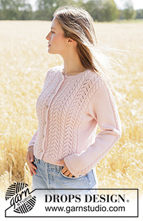 Forever Rose Cardigan / DROPS 267-2 - Propínací svetr s copánkovým a krajkovým vzorem pletený zdola nahoru z příze DROPS Daisy nebo DROPS Cotton Merino. Velikost XS - XXXL.